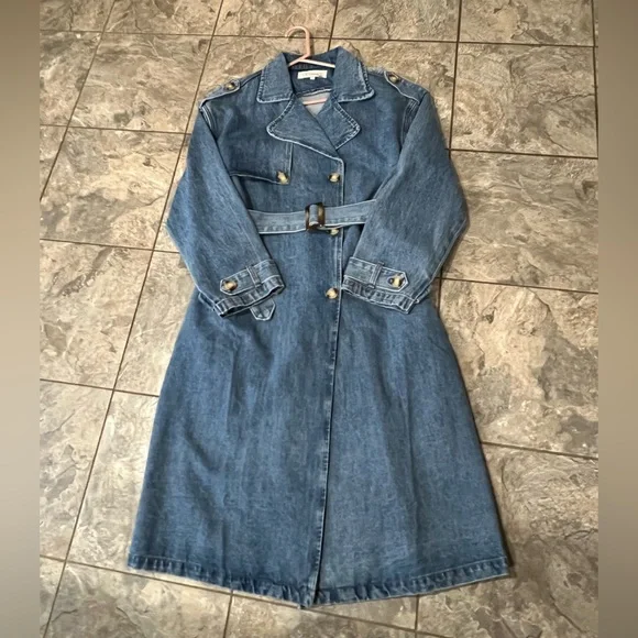 Veveret Belted Denim Trench Coat Size M - Picture 5 of 9